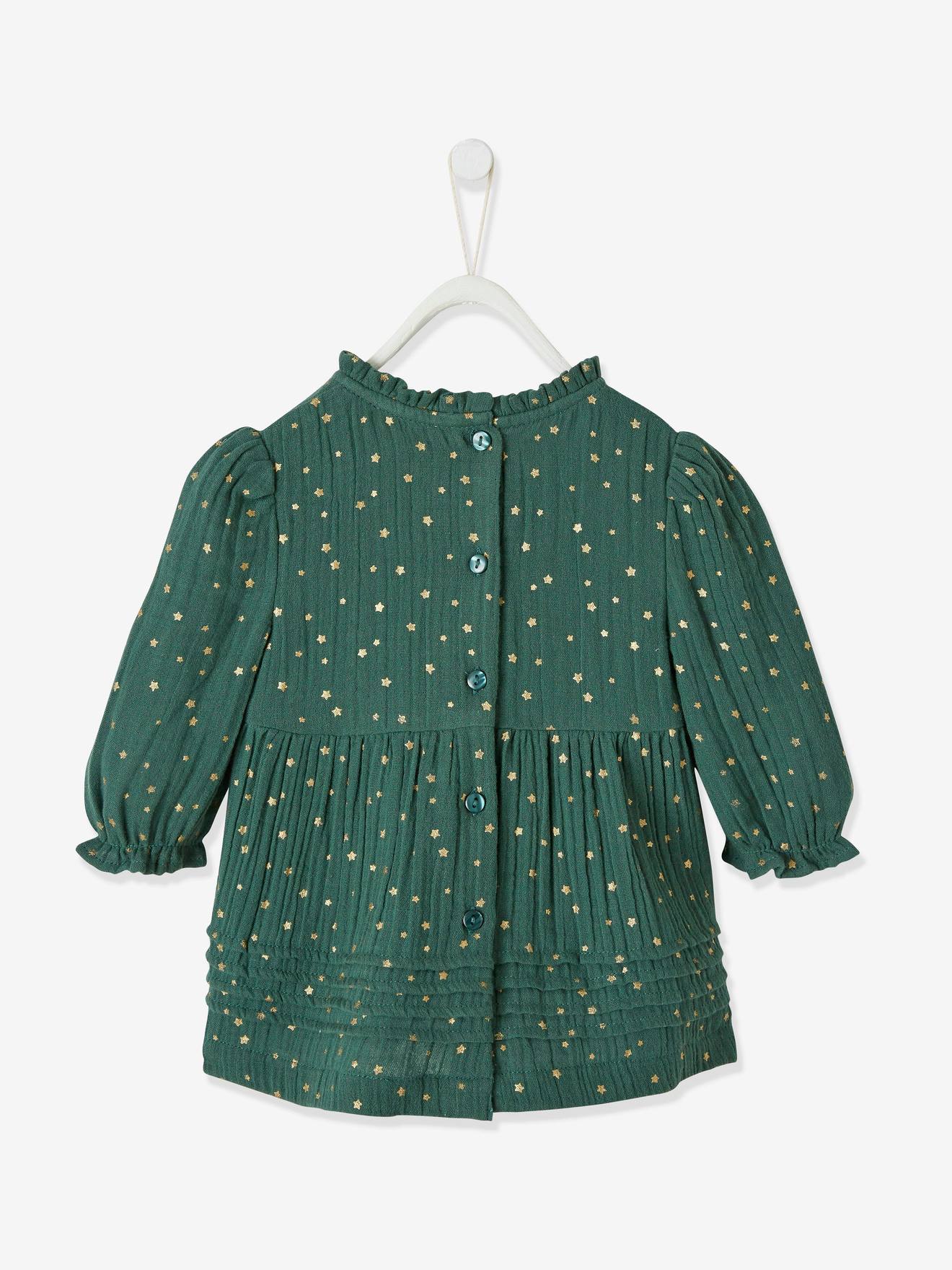 Robe en gaze de coton bébé ouverture décalée rouge foncé imprimé