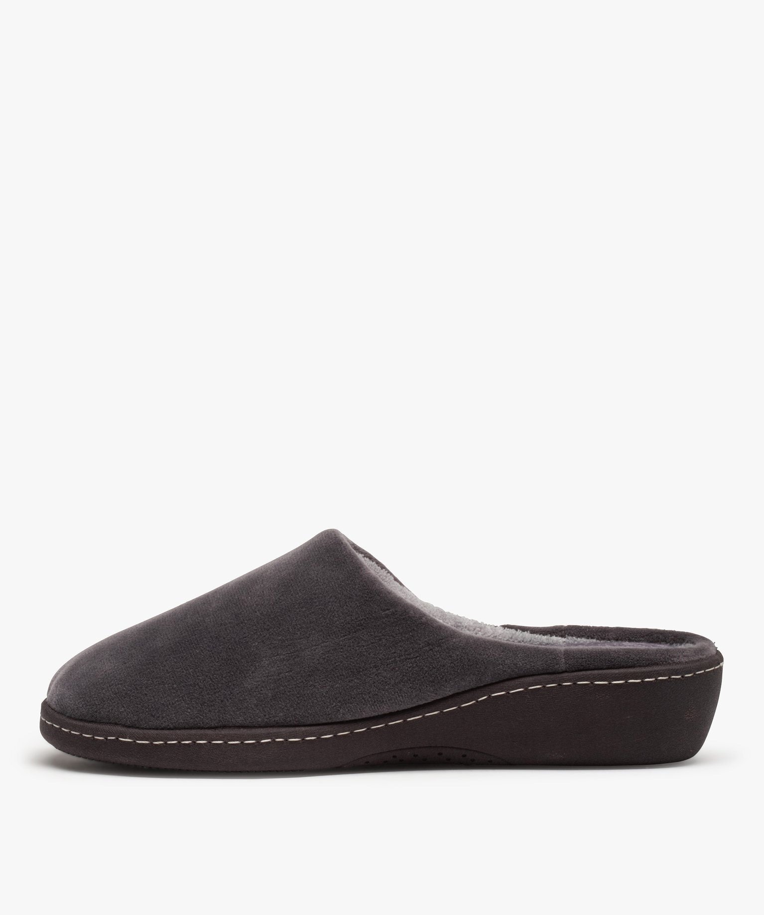 Chaussons femme mules en velours brodé - Isotoner gris | GEMO