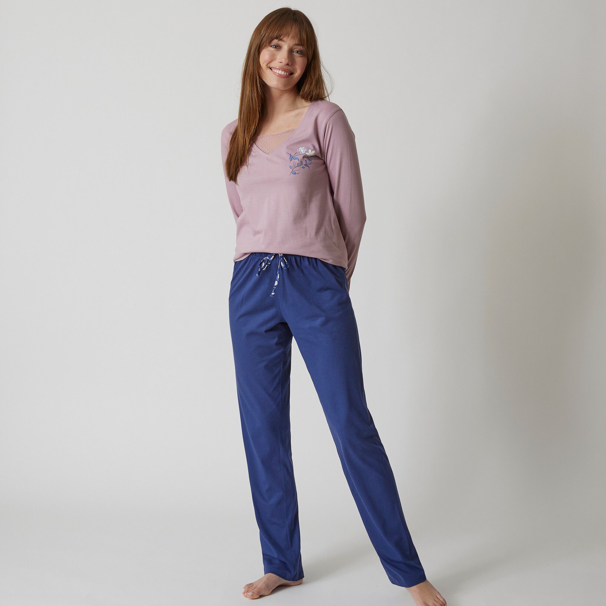 T-shirt pyjama manches longues motif floral imprimé