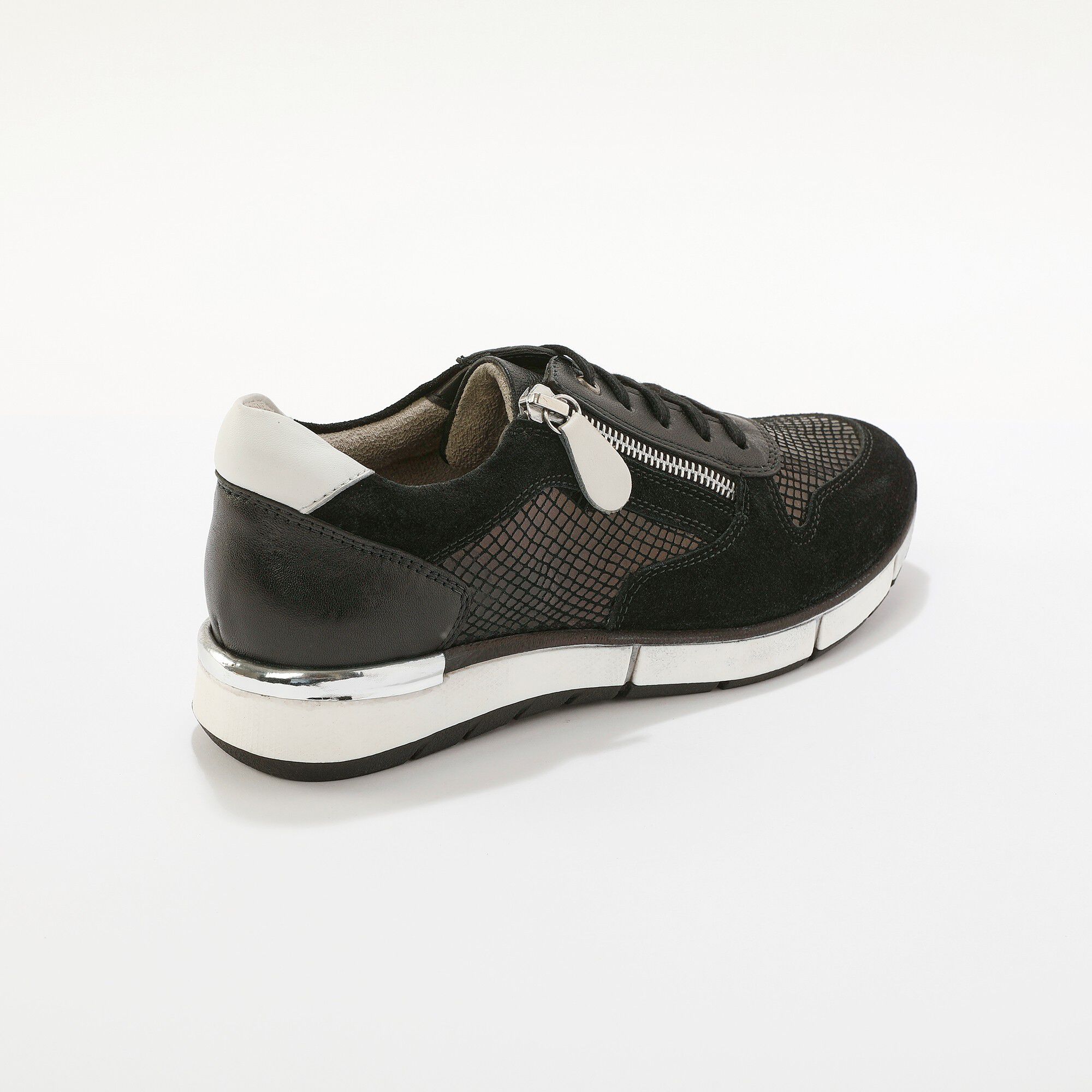 Baskets zippées en cuir empiècement python verni