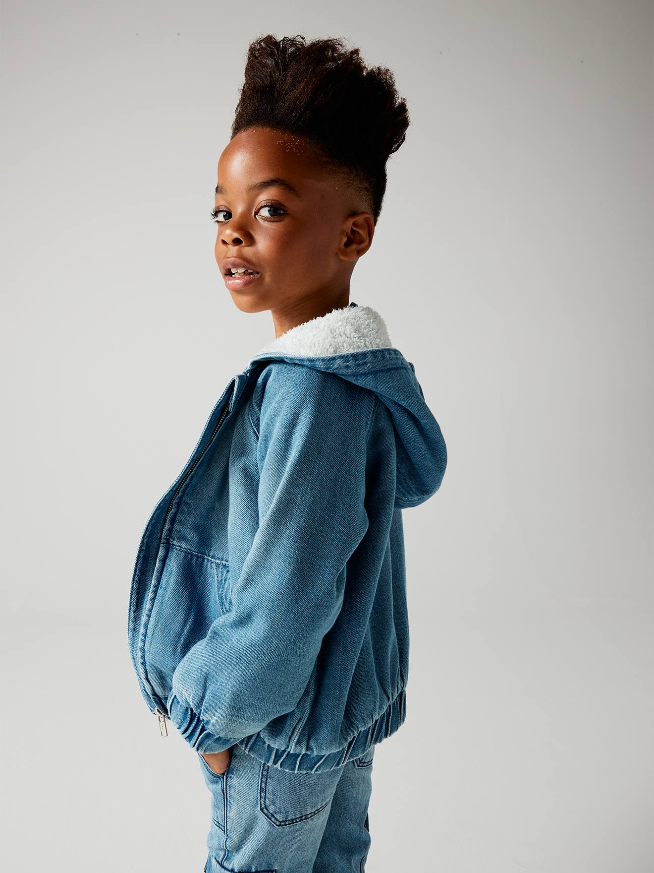 Vertbaudet Jungen Jeansjacke mit Kuschelfutter - double stone