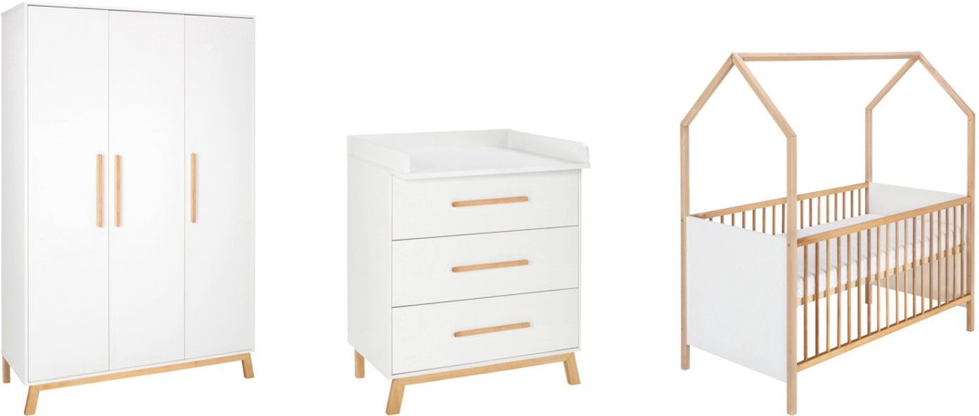 Schardt Babyzimmer-Komplettset Sienna, (Set, 3-St., Hausbett, Schrank, Wickelkommode), Made in Germany; mit Hausbett, Schrank und Wickelkommode