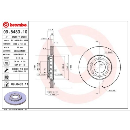09.8483.11 BREMSSCHEIBE BREMBO VA  VP2 - ATU