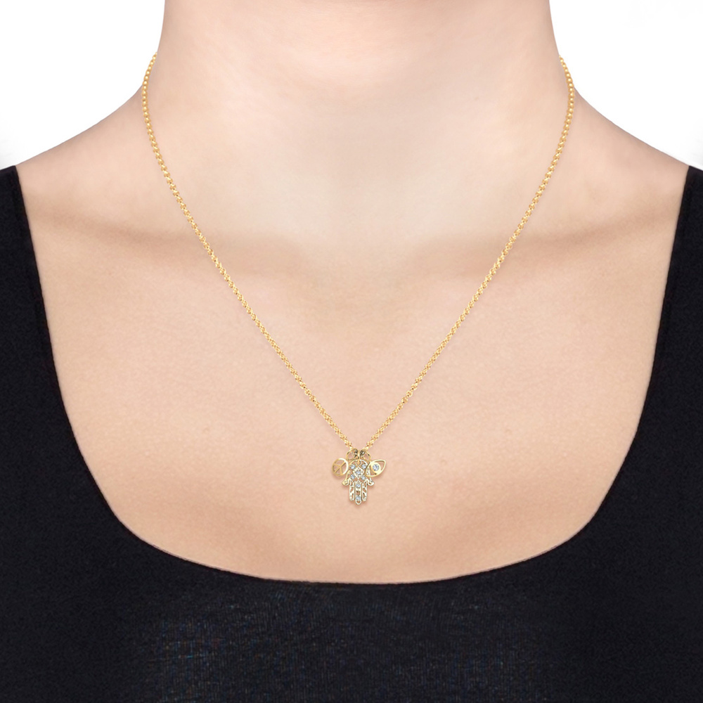 Elli Elli Collier Femme Main de Fatima Symbole Paix et Cristal (925/1000) Argent collier