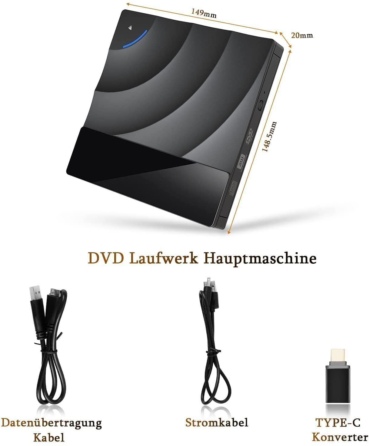 Novzep Externes DVD-Laufwerk, 8x Lesen Unterstützung für DVD + R, DVD-R DVD-Rekorder
