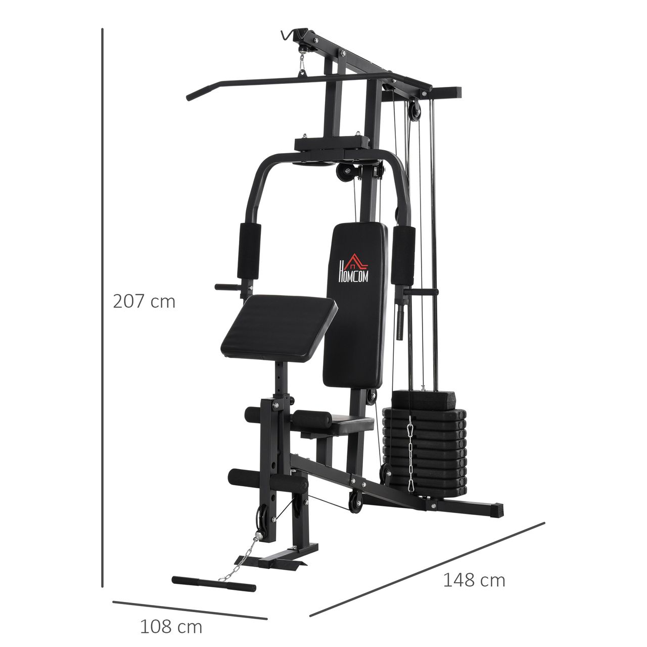 HOMCOM Gym Kraftstation Fitnessstation Multigym inkl. Gewichten Metall Schwarz