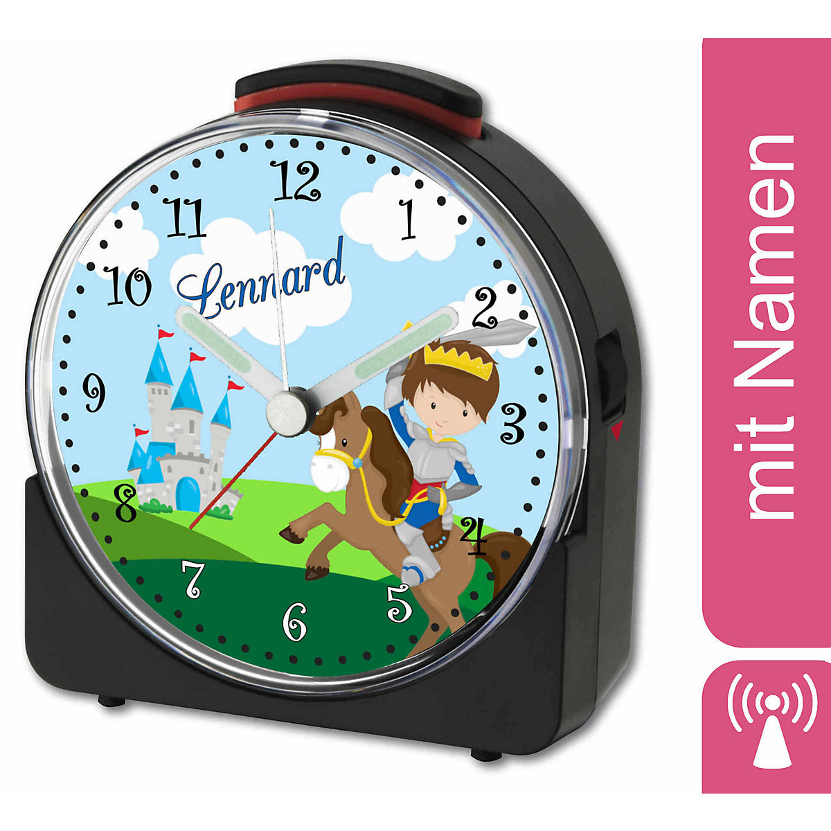 Kinder Funkwecker weiß personalisiert mit Namen Ritter