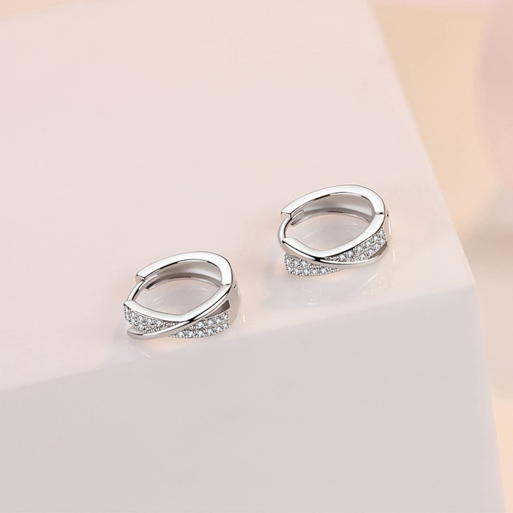 POCHUMIDUU Paar Ohrhänger Klein Ohrringe Creolen Silber Schlafen Knorpel Ohrringe 10mm (2-tlg., Frauen Silber und Zirkonia Ohrringe), 925er Sterlingsilber-Ohrringe