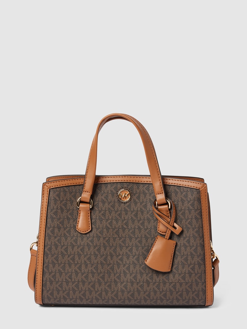 Handtasche mit Allover-Logo Modell 'CHANTAL' in mittelbraun