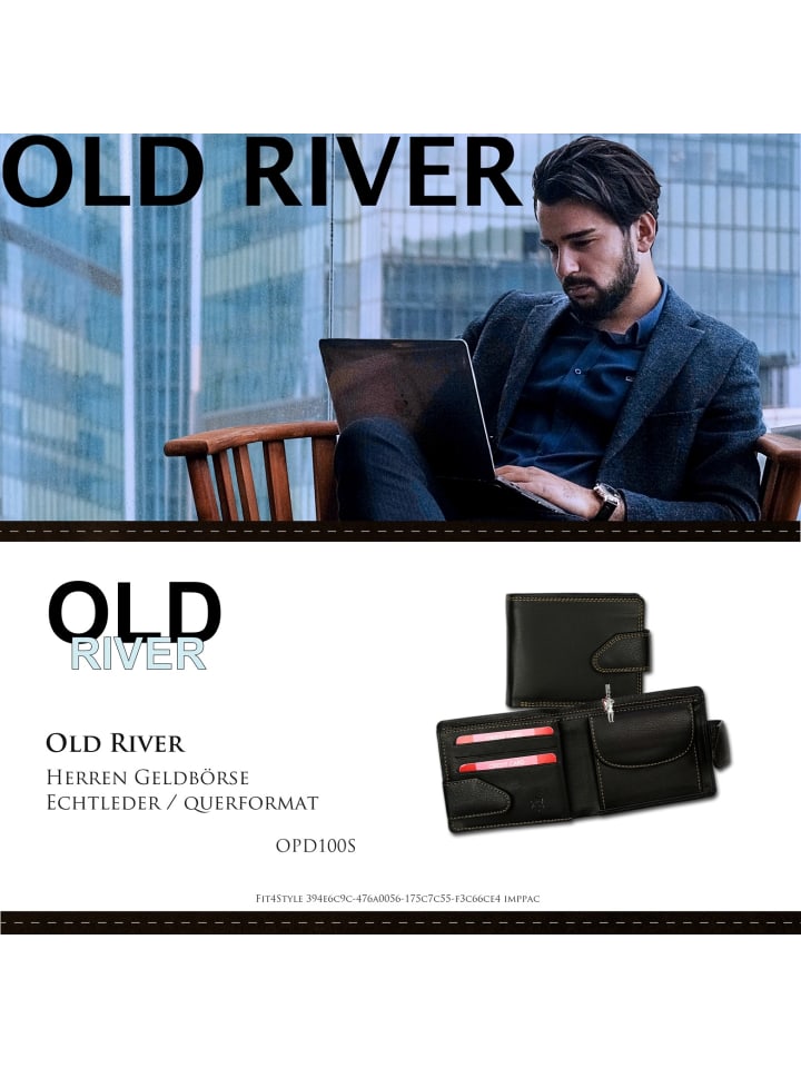 Old River Portemonnaie Leder Herren Geldbörse gelbe Kontrastnähte günstig kaufen onesize