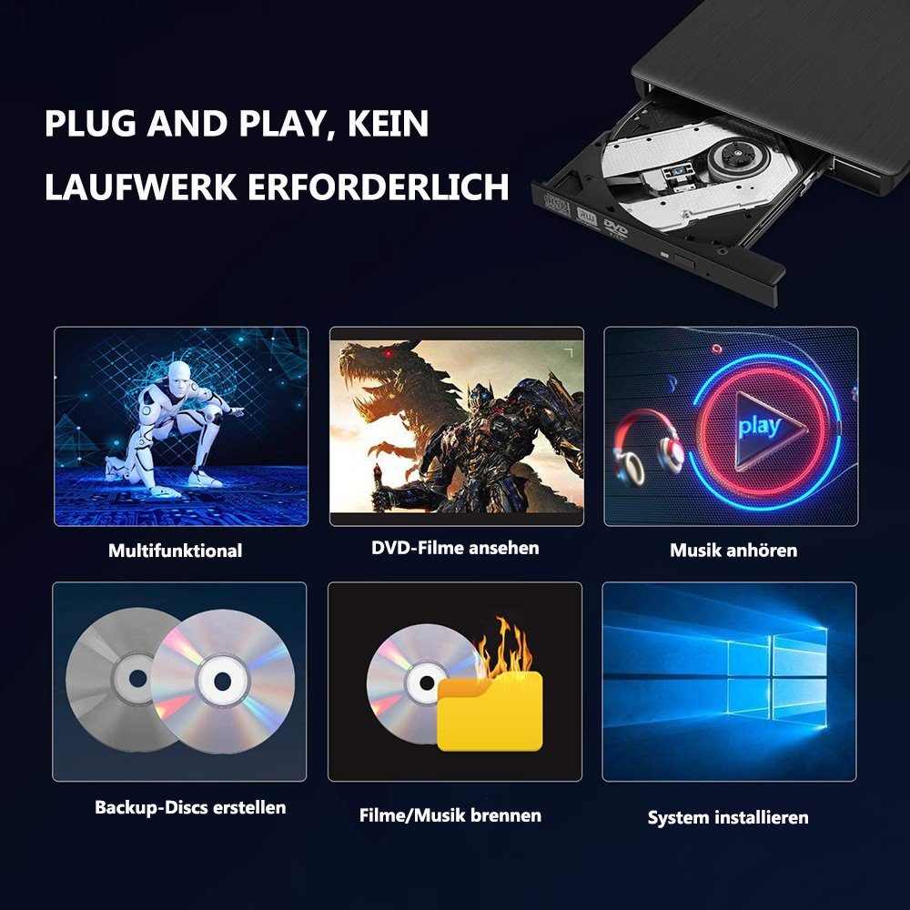 GelldG DVD-Player CD-Laufwerk/Brenner USB 2.0 tragbare CD DVD-/+RW Brenner DVD-Player