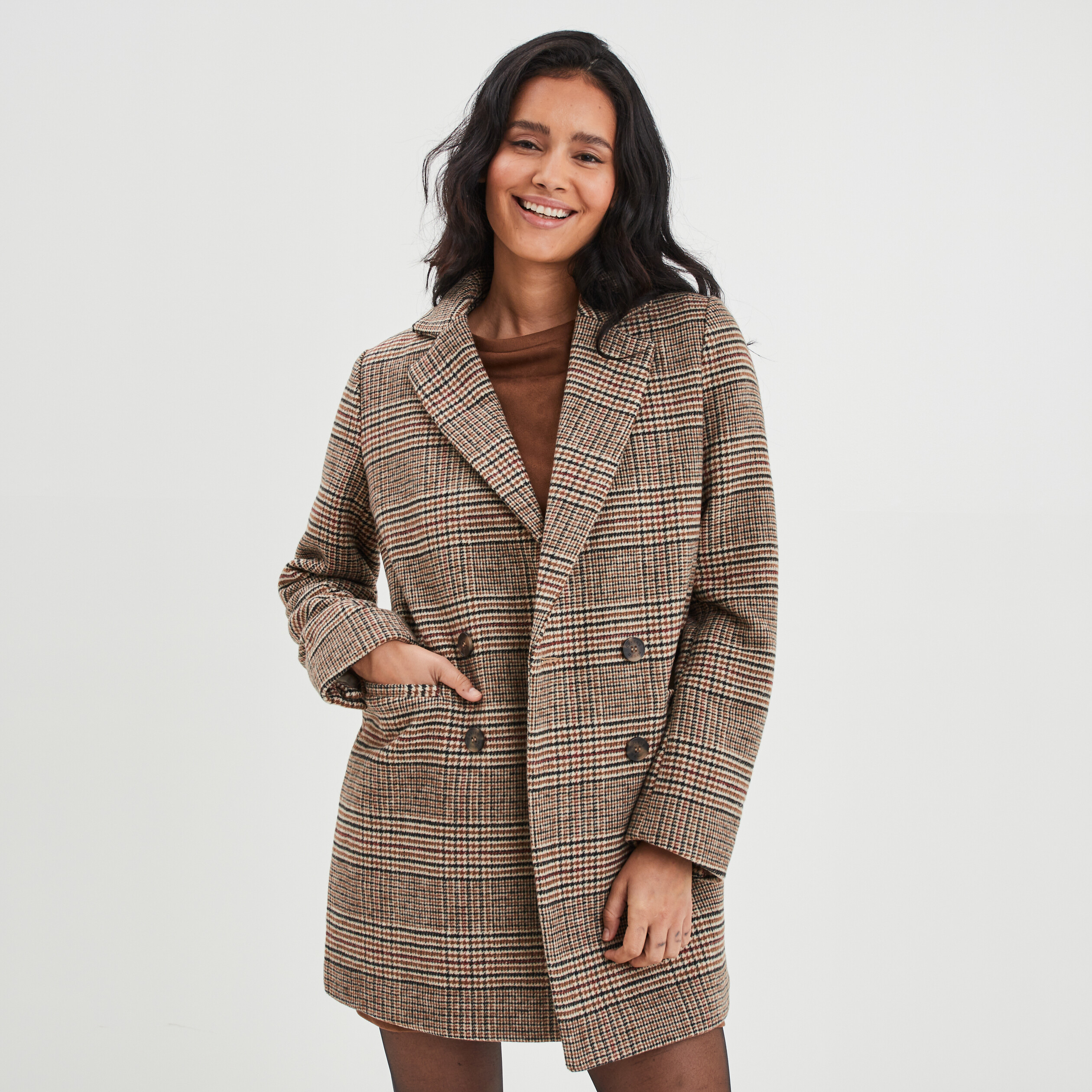 Manteau mi-long boutonnage croisé beige femme | La Halle