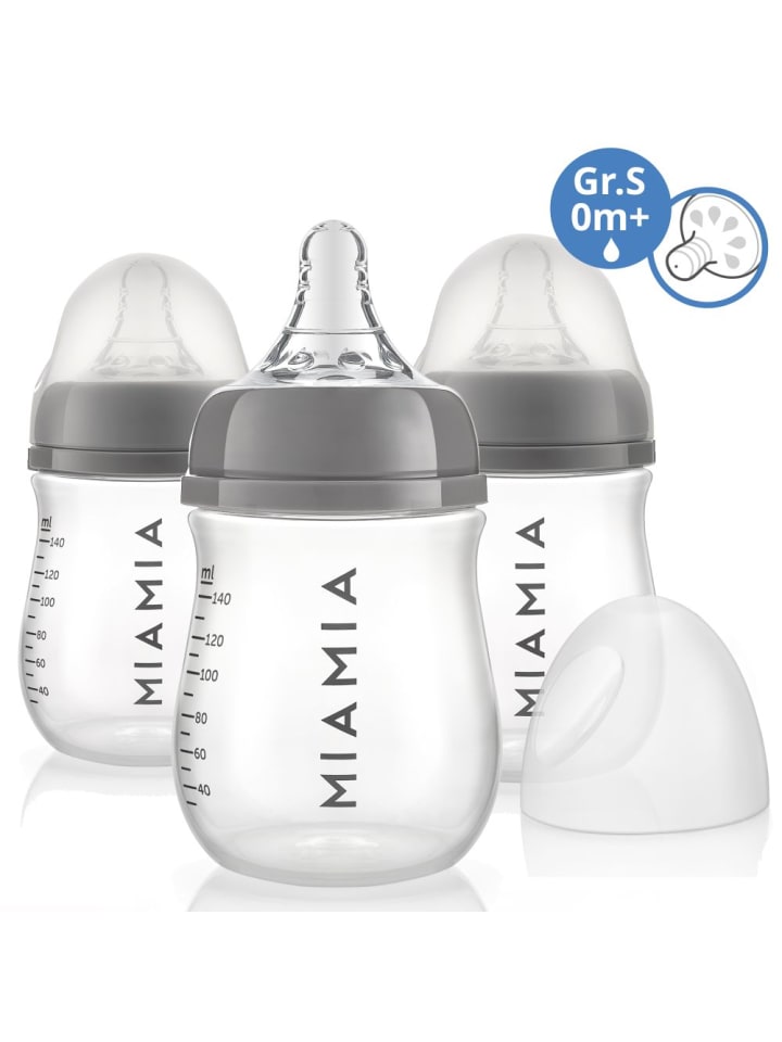 MiaMia PP-Flasche 3er Pack 140 ml   Silikon-Trinksauger in grau günstig kaufen onesize
