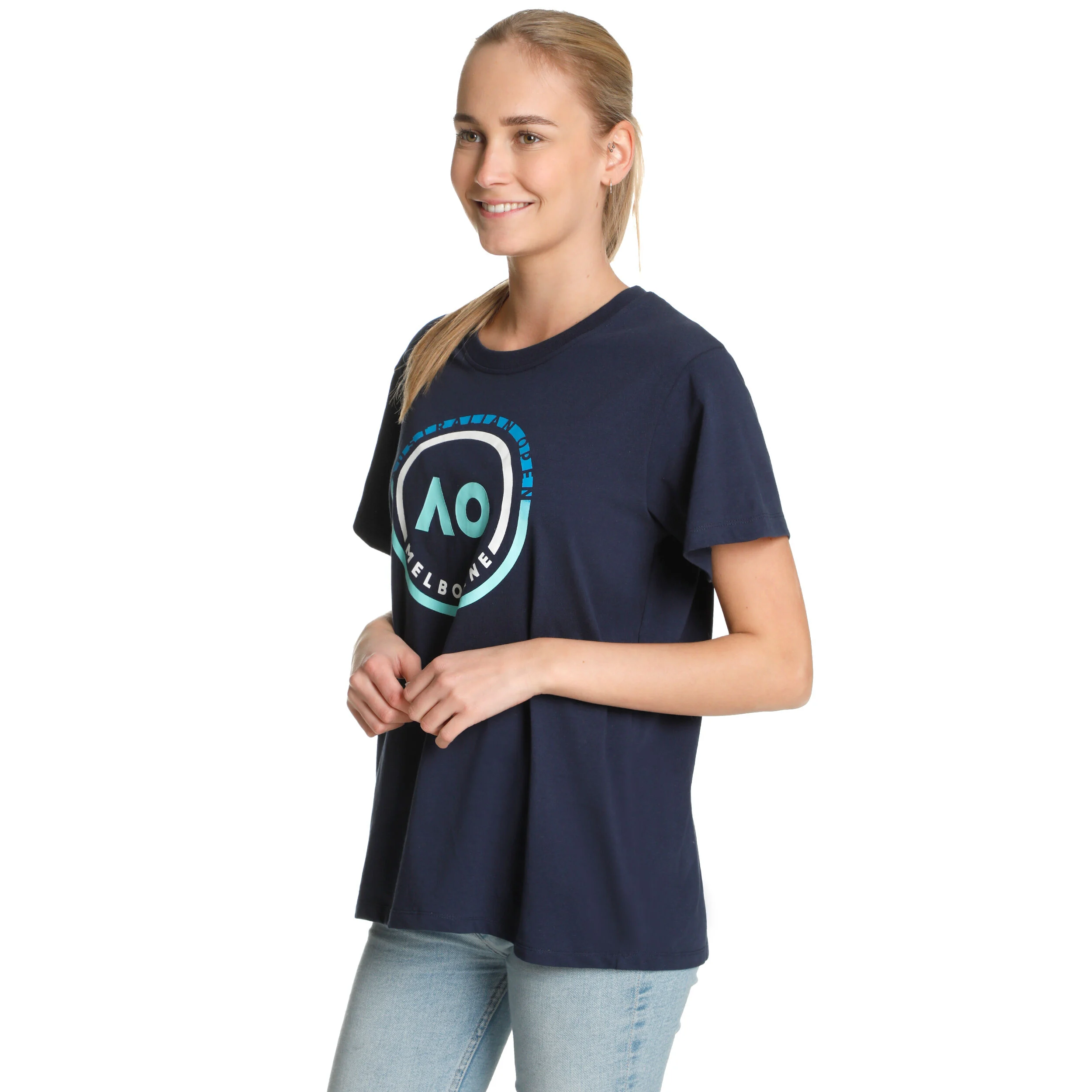 AO Round Logo T-Shirt Damen - Dunkelblau, Blau