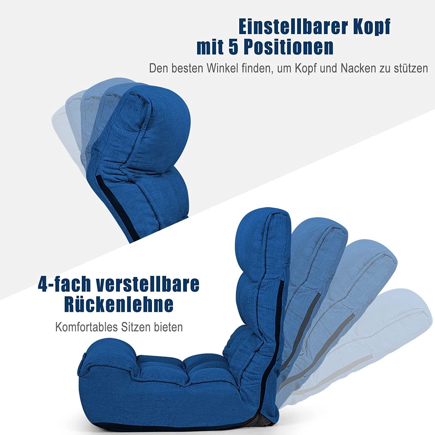 KOMFOTTEU Klappstuhl Faltbarer Bodenstuhl, mit verstellbarem Kopf, mit verstellbarer Rückenlehne