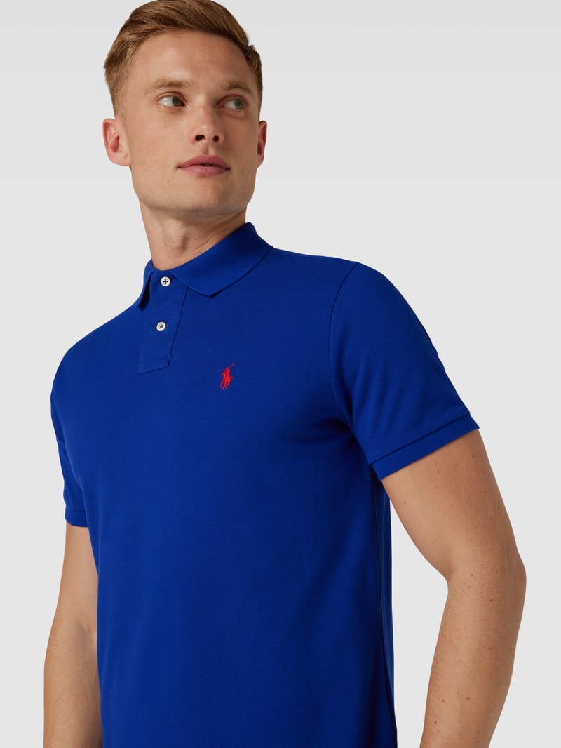 Poloshirt mit Logo-Stitching Modell 'BASIC' in royalblau