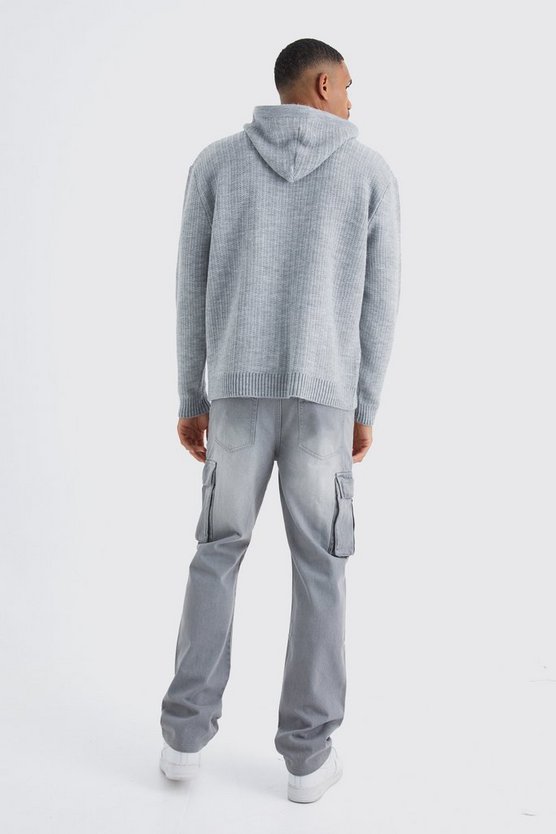 Tall gerippter Oversize Strick-Hoodie