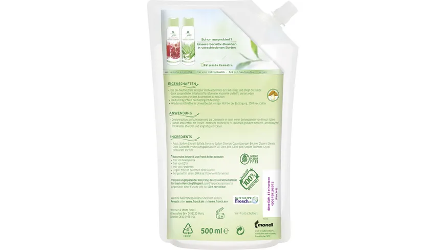 Frosch Reine Pflege Mandelmilch Cremeseife Nachfüllbeutel 500 ml