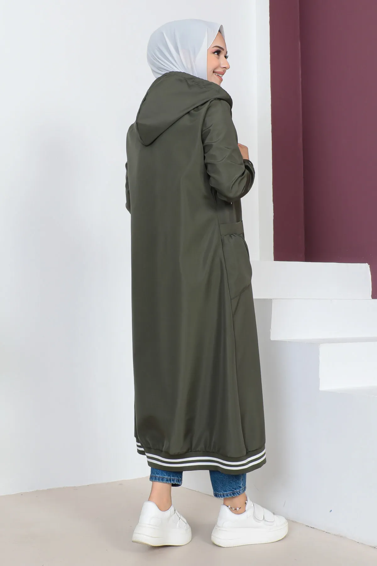 Tesettür Dünyası  Gerippter Trenchcoat TSD230638 Khaki