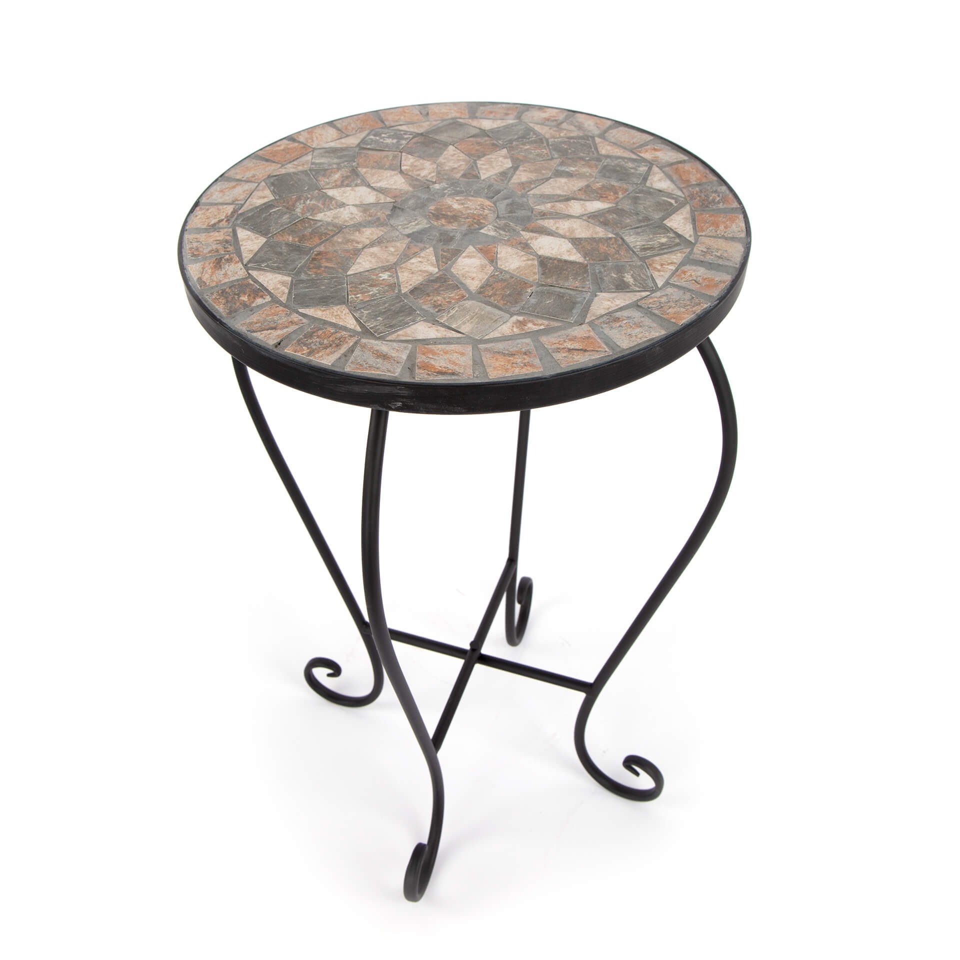 K&L Wall Art Blumenhocker Beistelltisch Mosaiktisch Pflanzenhocker Gartentisch Blumentreppe, Naturstein Mosaik Tischplatte