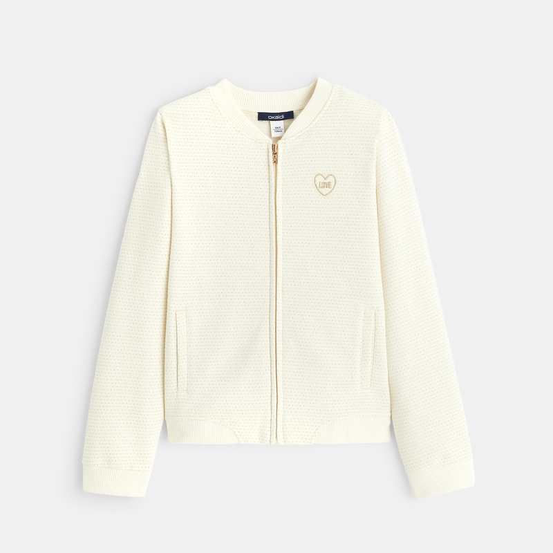 Sweat zippé à pois irisés beige fille