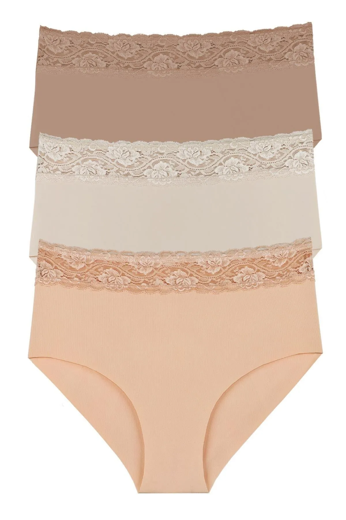 Sensu  Lasergeschnittenes 3-teiliges Höschenset aus Spitze mit hoher Taille für Damen – Kts3105