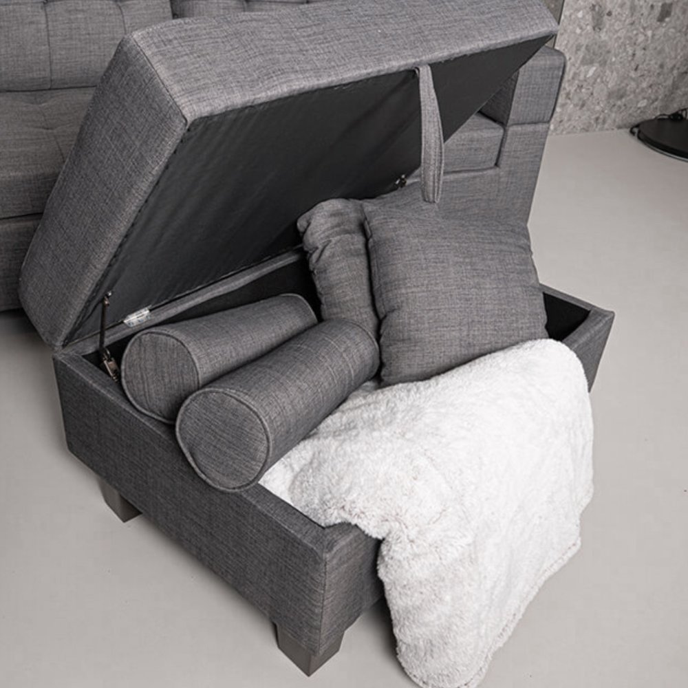 Home Deluxe Sofa ROM mit Hocker & Stauraum - Grau