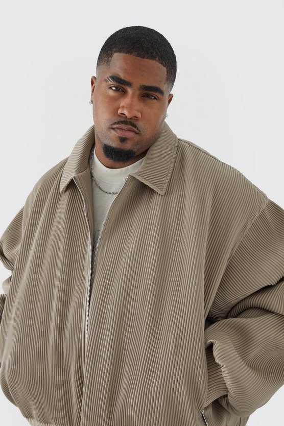 Plus kastige Harrington-Jacke aus Kunstleder