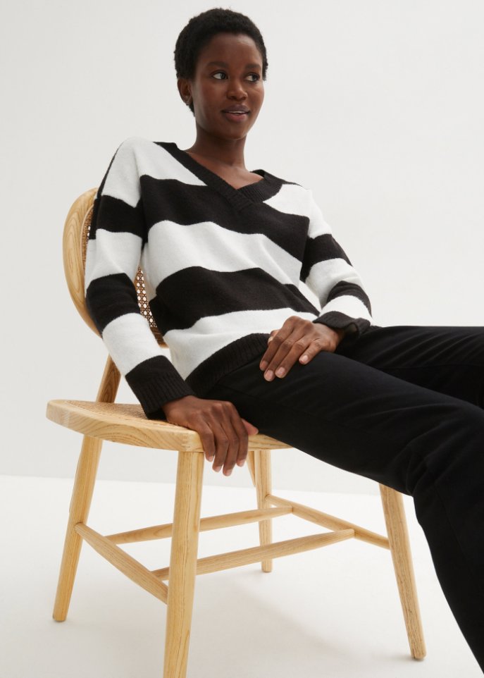 Gestreifter Pullover mit V-Ausschnitt