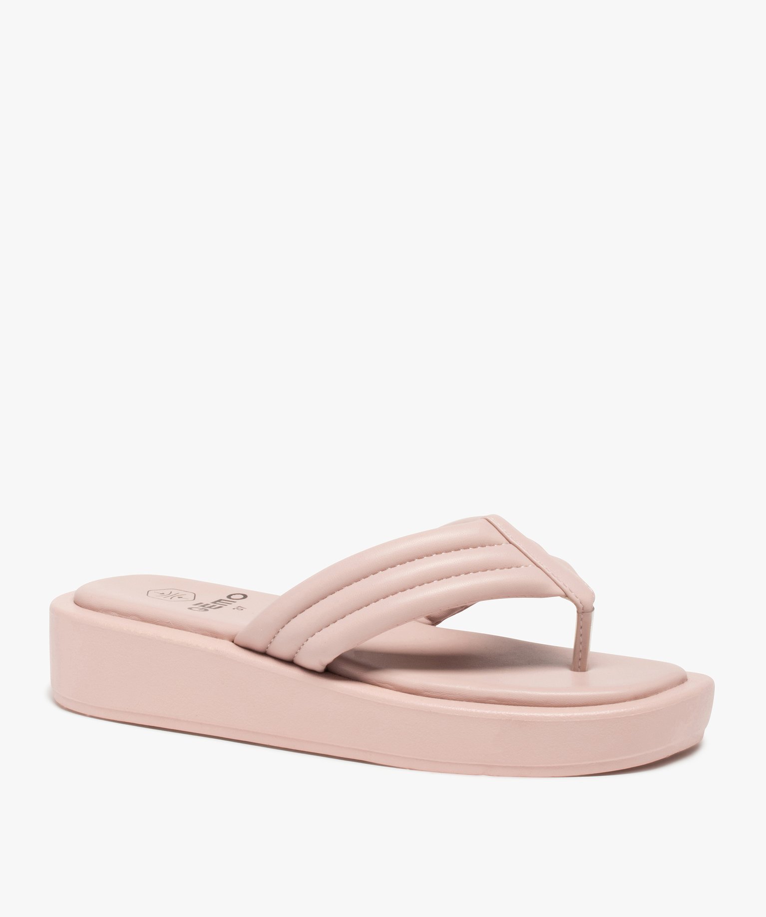 Tongs femme à semelle plateforme et brides rembourrées rose | GEMO