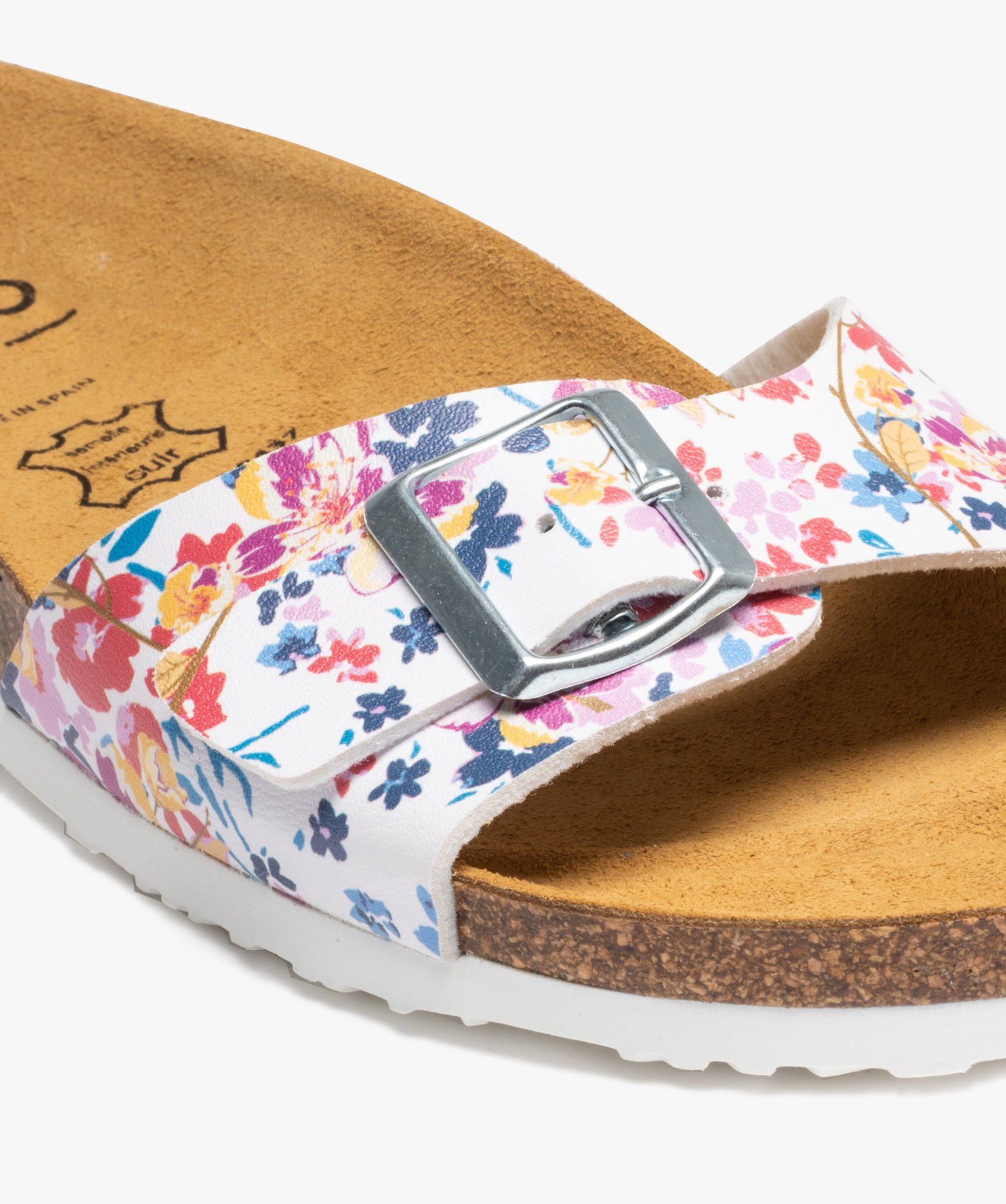 Mules femme plates avec bride à boucle inspiration Liberty blanc | GEMO