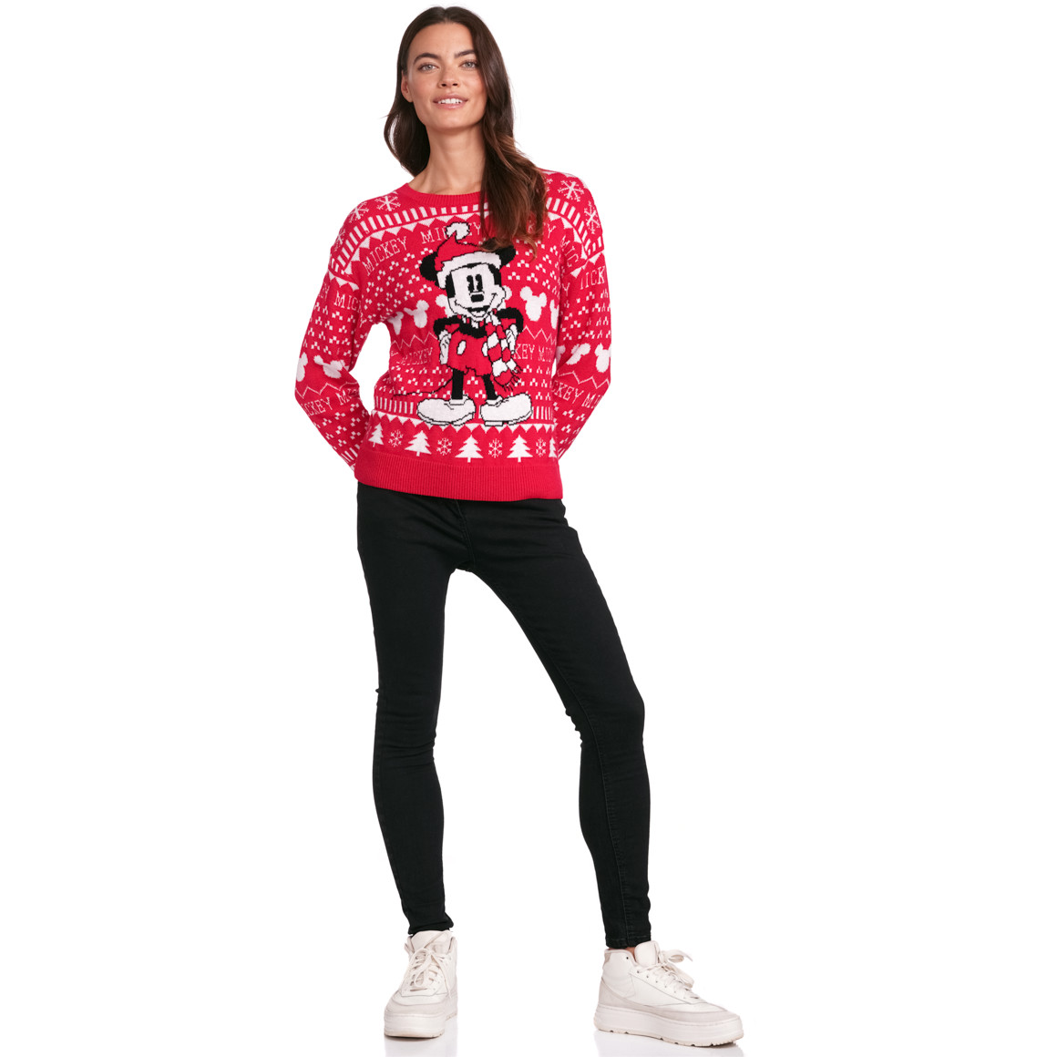 Micky Maus Weihnachtsstrickpullover rot / weiss