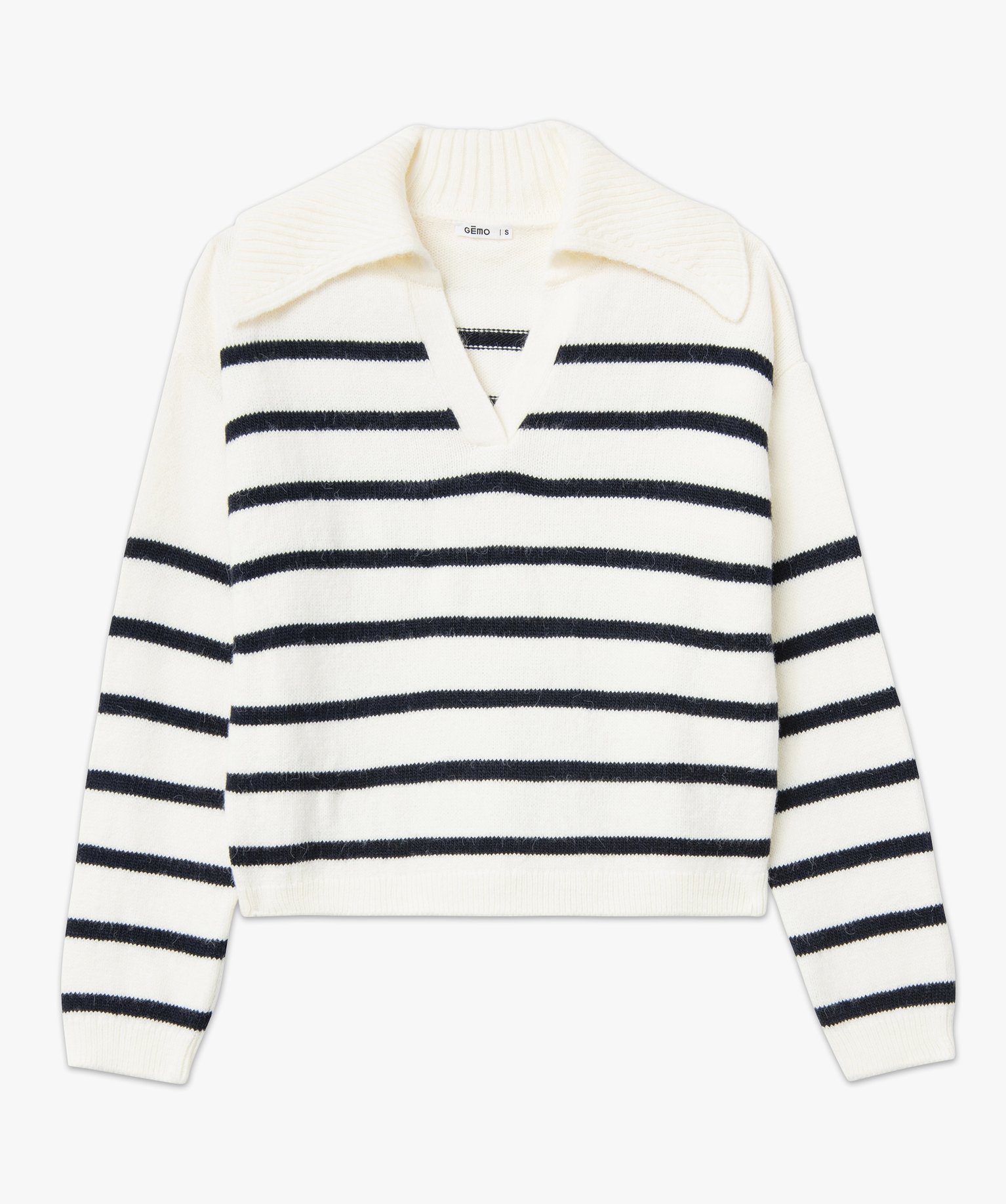 Pull à rayures coupe courte avec grand col femme raye | GEMO