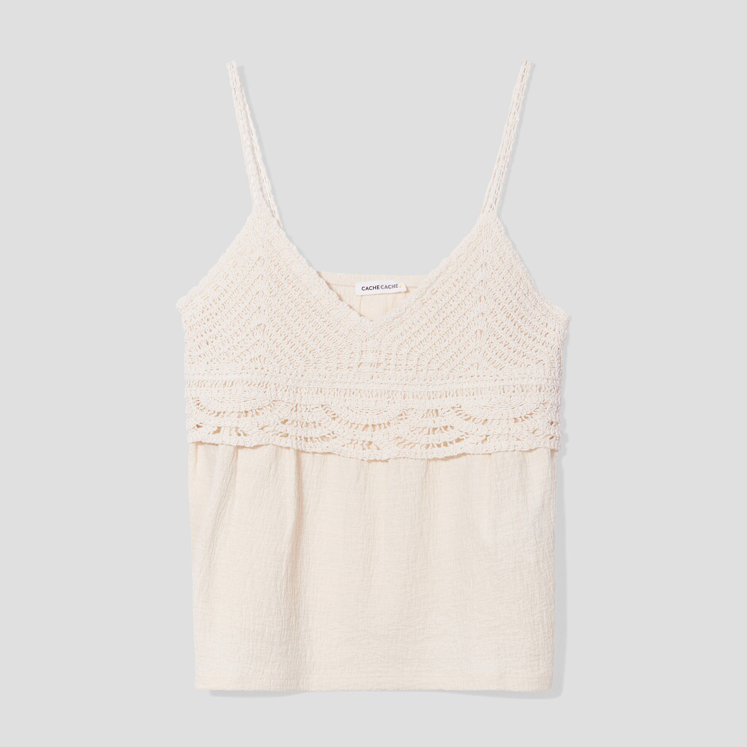 Débardeur col aspect crochet ecru femme | Cache Cache