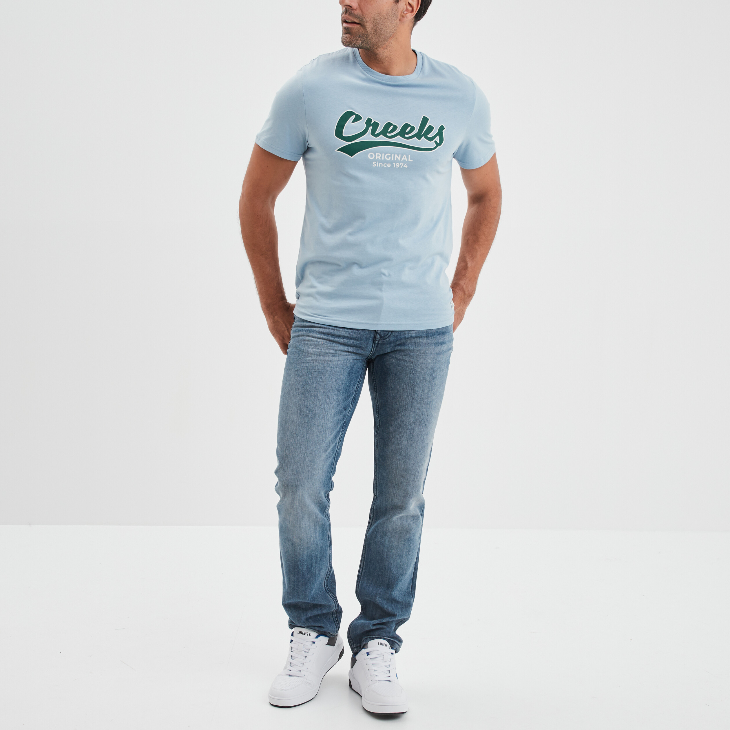 Jeans straight 5 poches Creeks denim bleach homme | La Halle