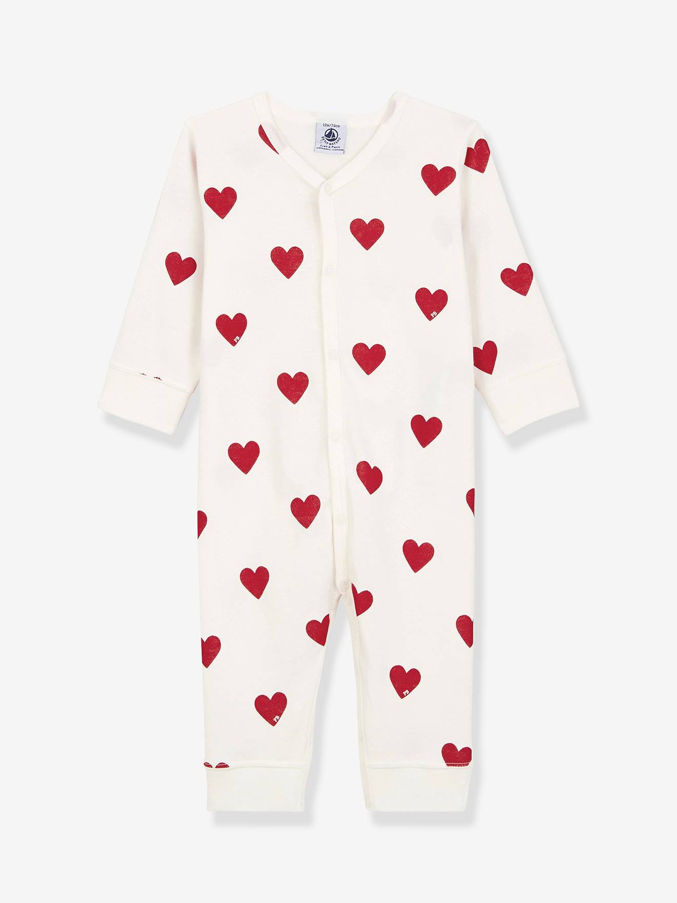 Petit Bateau Baby Strampler, Bio-Baumwolle Oeko-Tex PETIT BATEAU - weiß bedruckt herzen