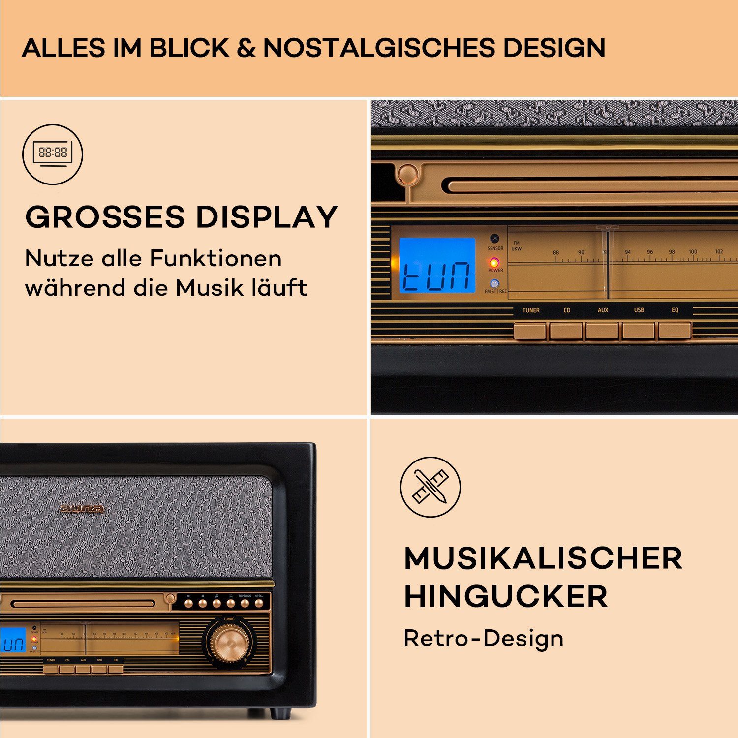 Auna Belle Epoque Stereoanlage (UKW-Radiotuner, 5 W)