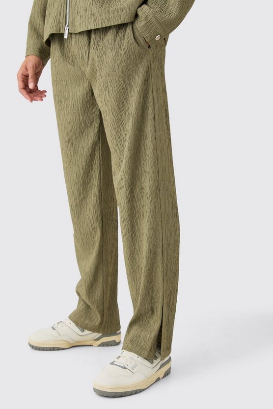 Smarte strukturierte Satin-Hose mit geteiltem Saum