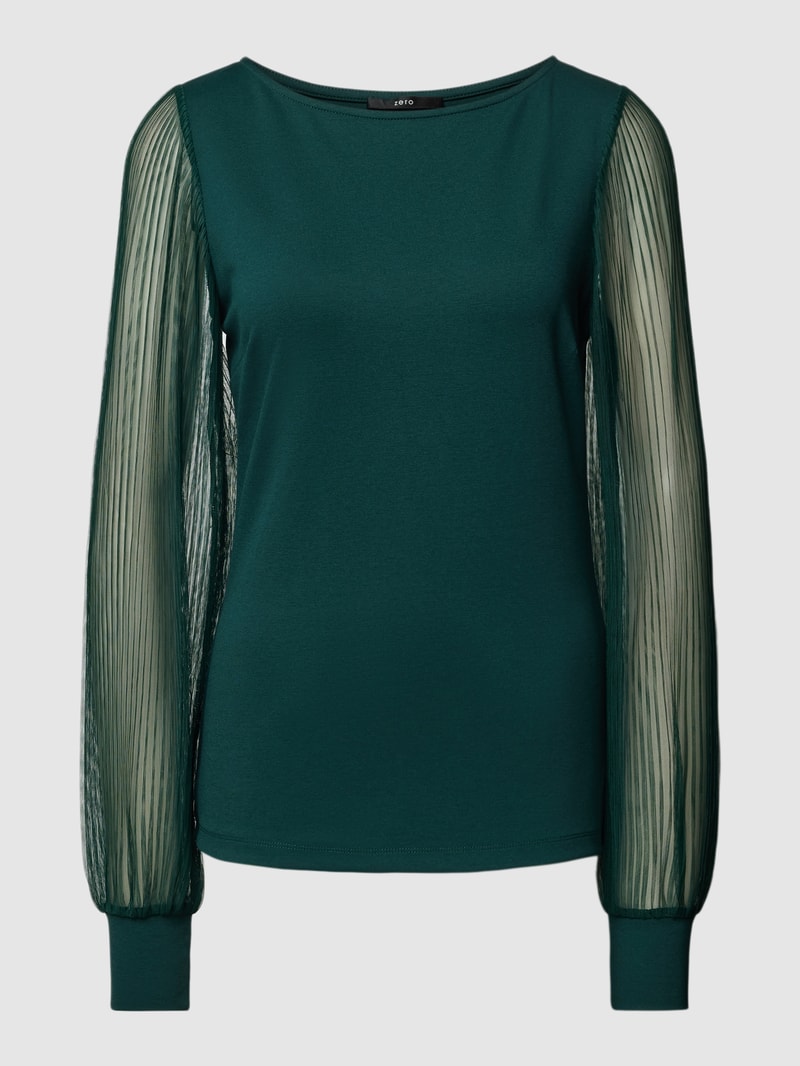 Blusenshirt mit Ärmeln aus transparentem Material in dunkelgrün