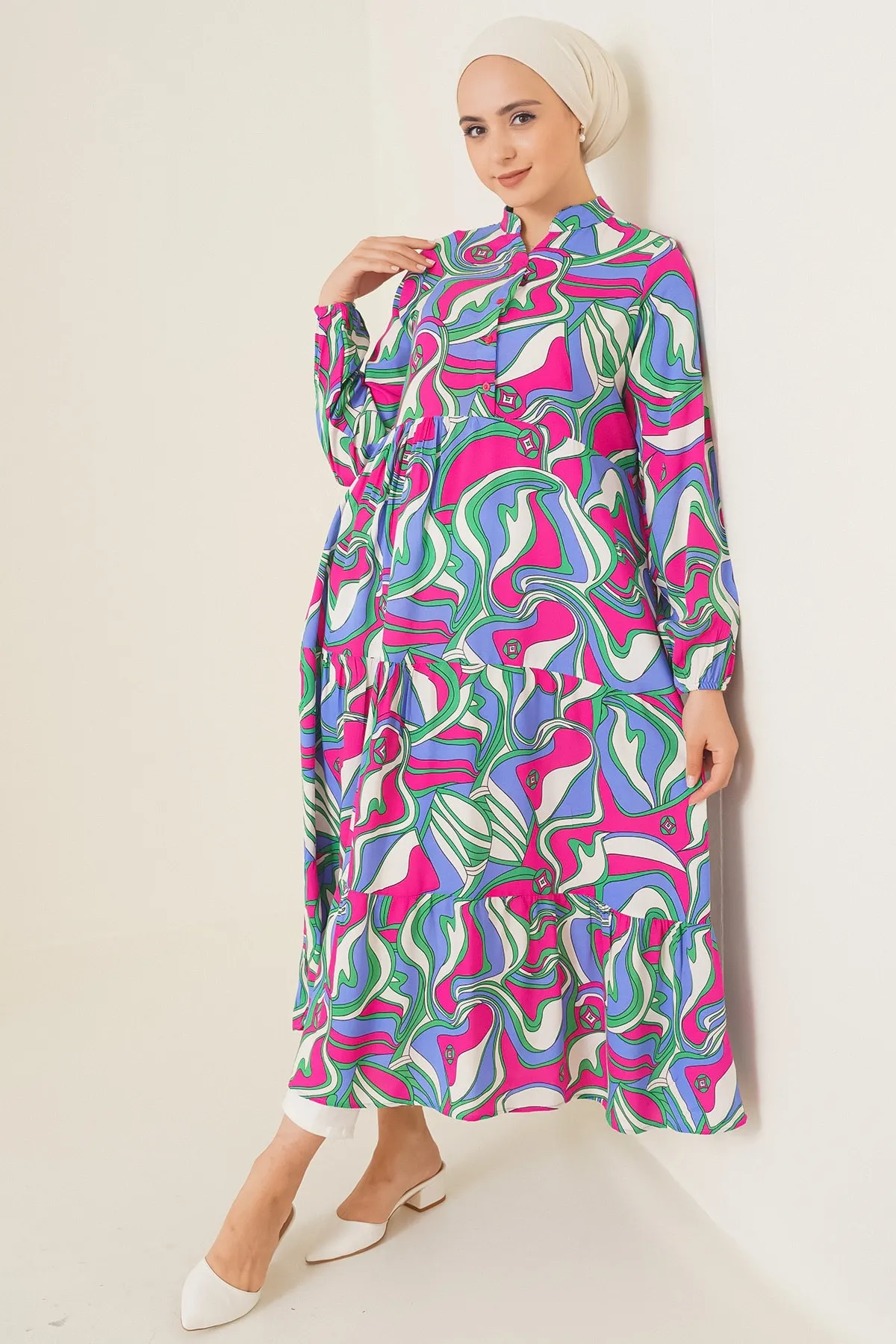 Bigdart  2358 Prächtiges Kleid mit Kragenmuster – Fuchsia