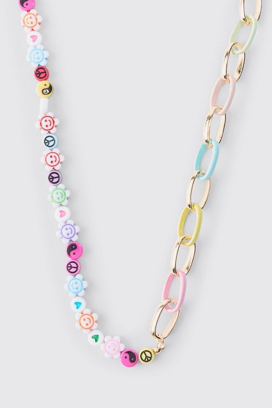 Multi Colour Bead And Chain Necklace