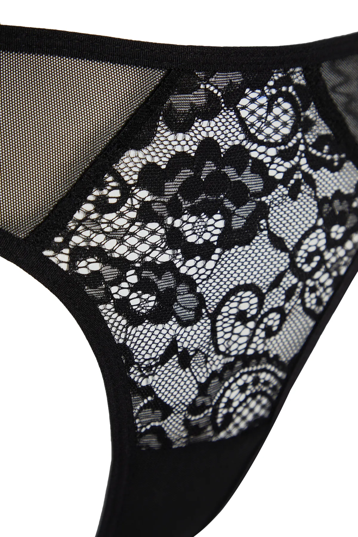 Trendyol Collection  Schwarzer Tanga mit Spitzentüll und Schleife THMSS24KU00037