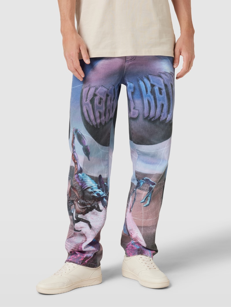 Baggy Fit Jeans mit Motiv-Print Modell 'Metaverse' in blau