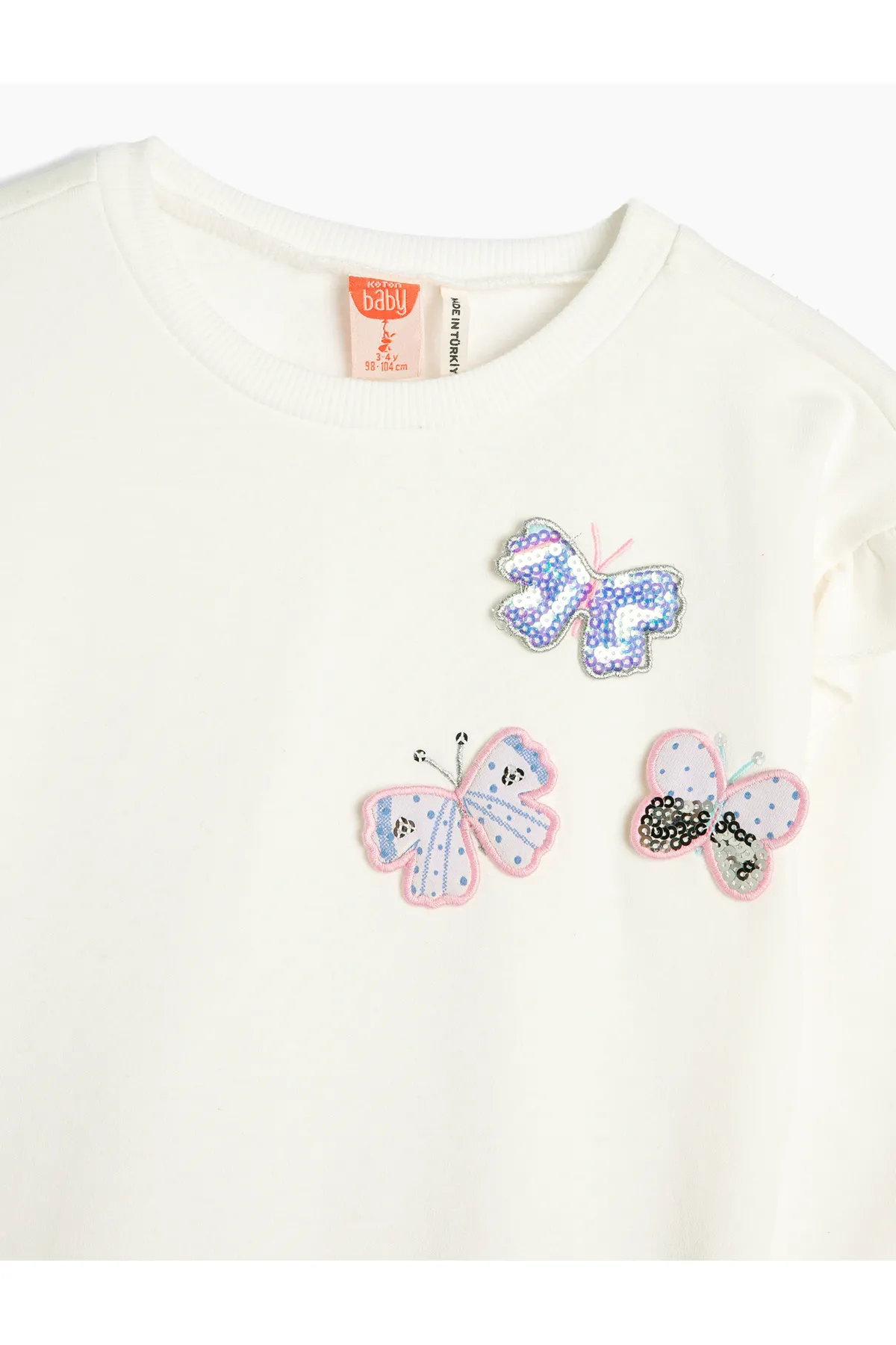 Koton  Sweatshirt aus roségoldener Baumwolle mit Schmetterlingsapplikation und Rüschendetail