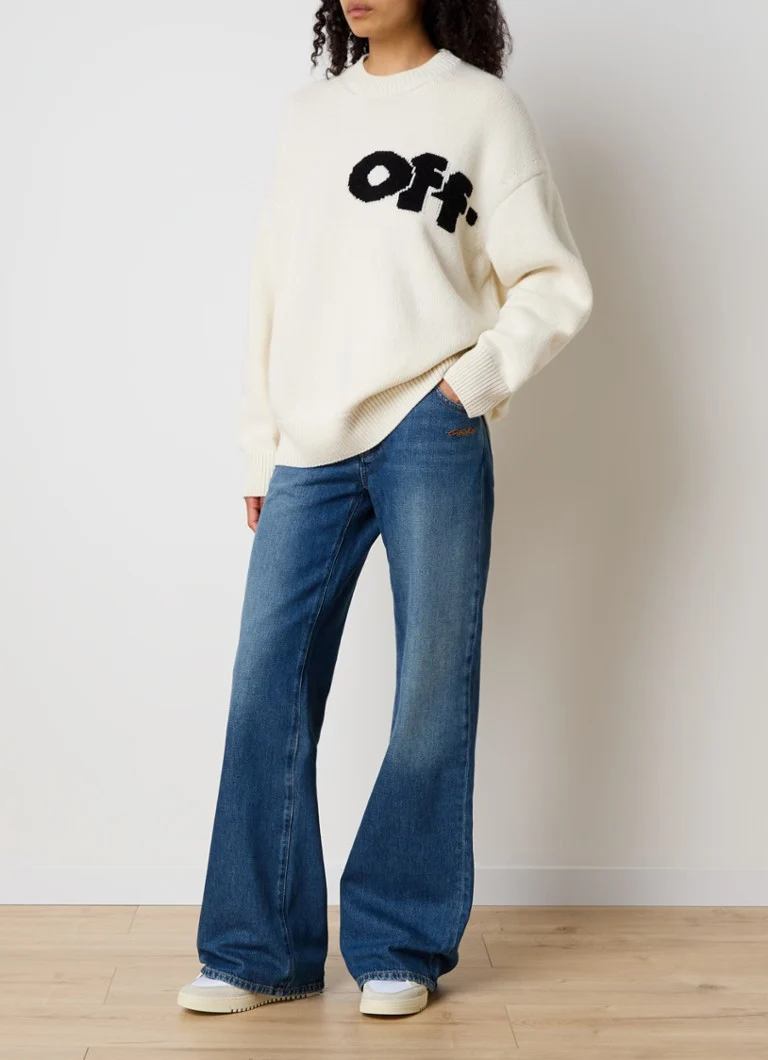 Off-White Intarsio Feinstrickpullover aus Wollmischung mit gestricktem Logo