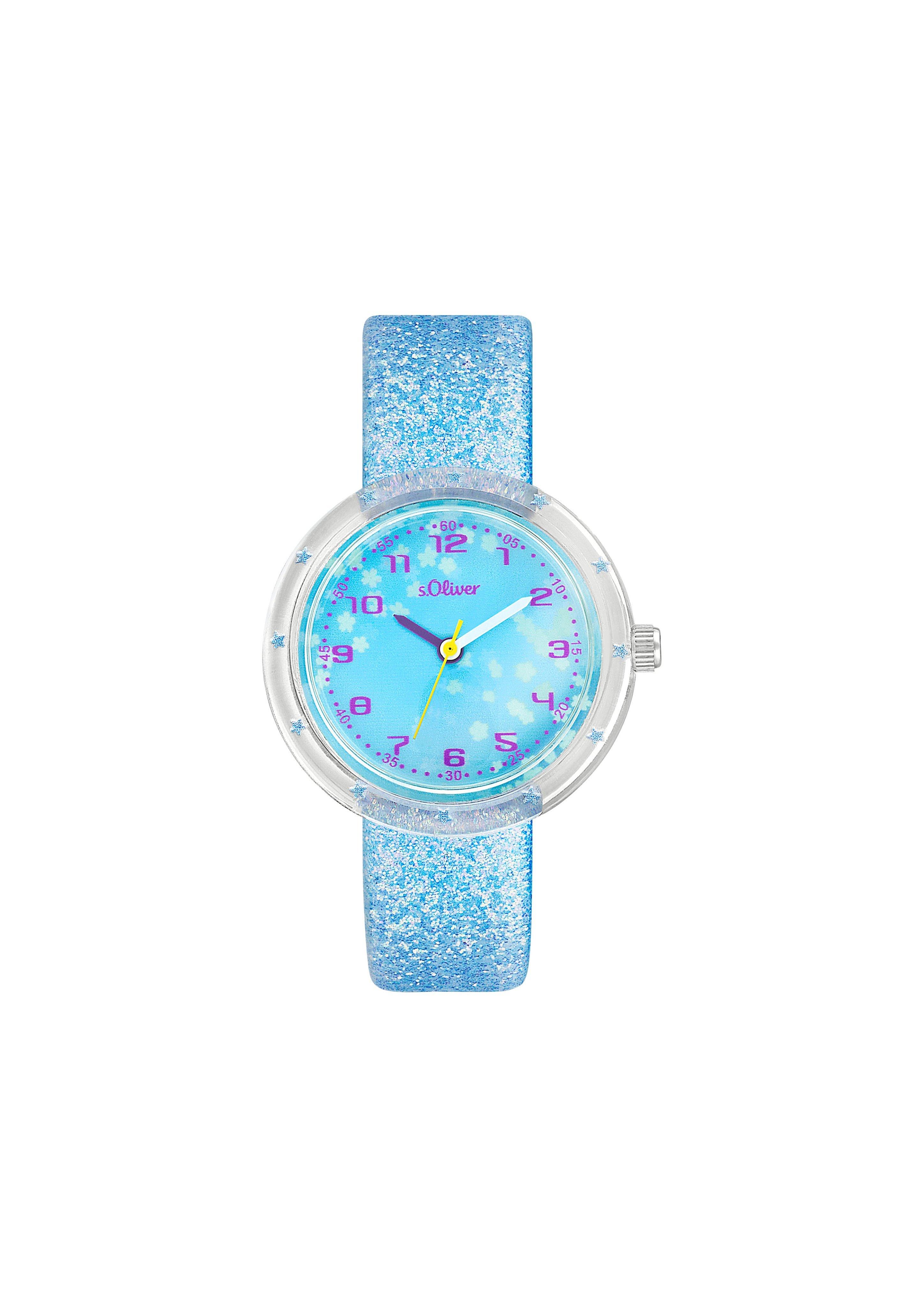 Blaue Armbanduhr mit Glitzer-Kunstlederband  6009574-55B0
