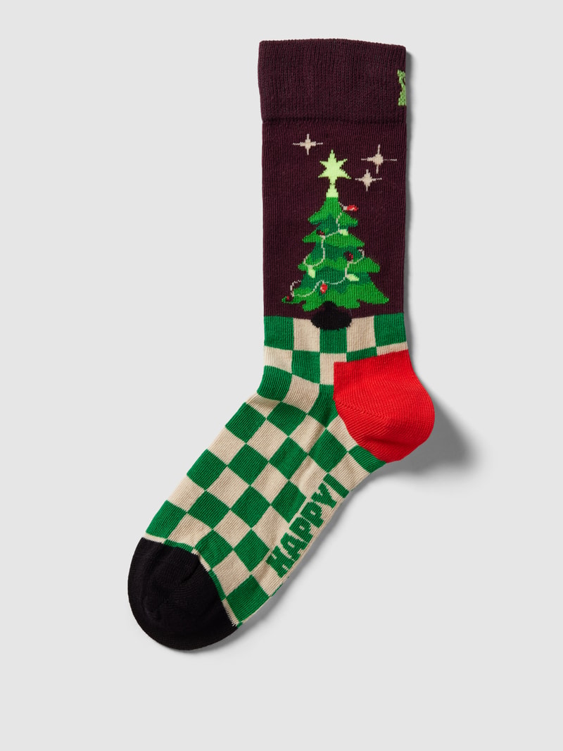 Socken mit Allover-Muster Modell 'Christmas Tree' in bordeaux rot