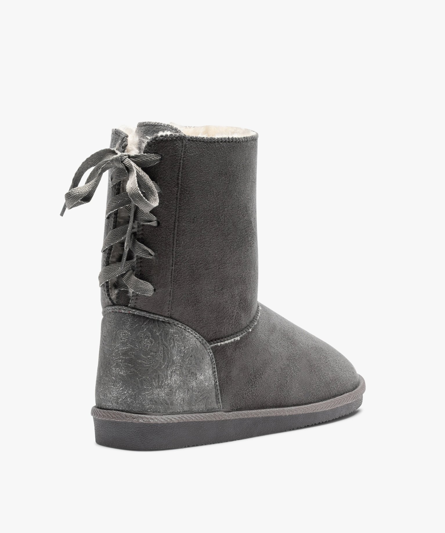 Boots fourrées femme en suédine détails brillants gris | GEMO