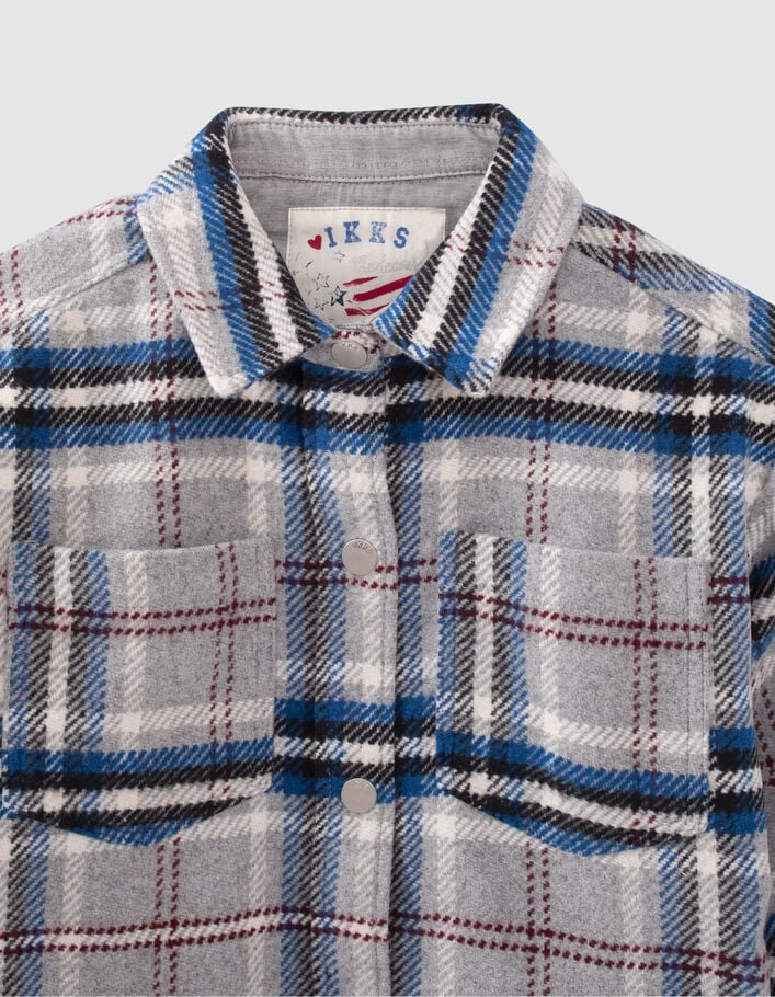 Manteau gris, bleu, noir, écru motif carreaux fille