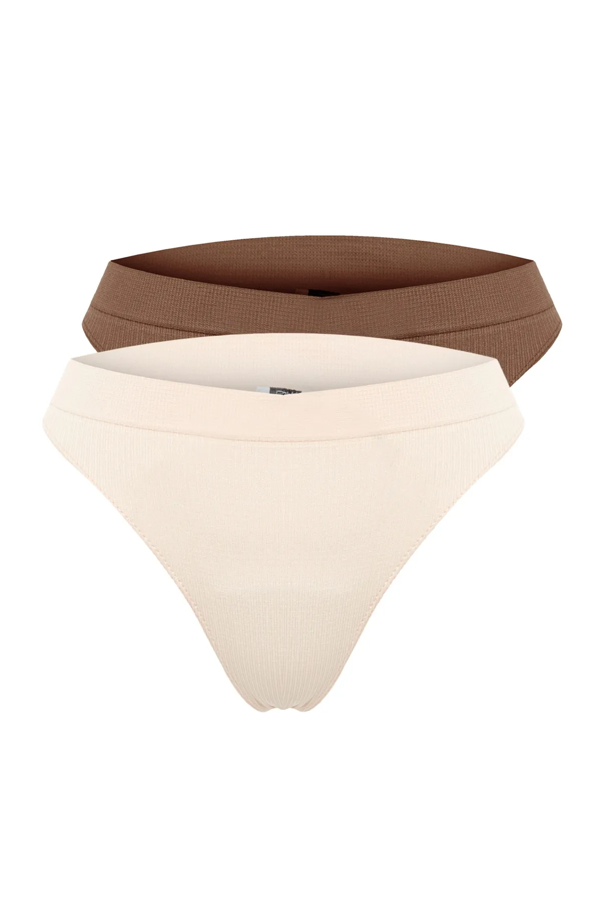 Trendyol Collection  Braun-Nude 2er-Pack nahtlose/nahtlose Tanga-Strickhöschen THMAW23KU00139